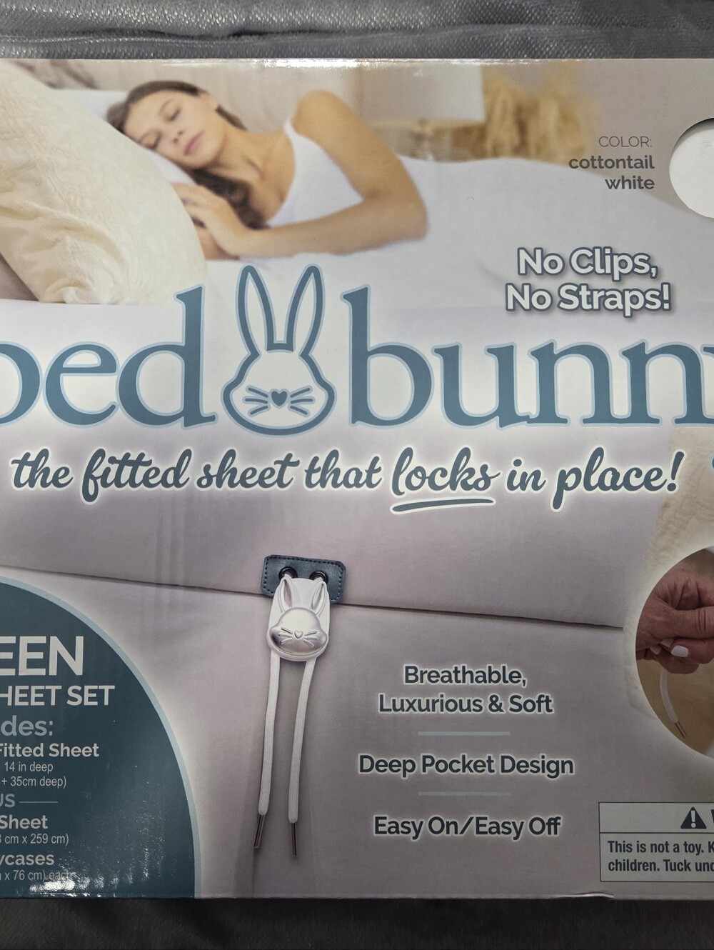 Bed Bunny Queen Sheet Set W Fitted Sheet Locks - Cottontail White